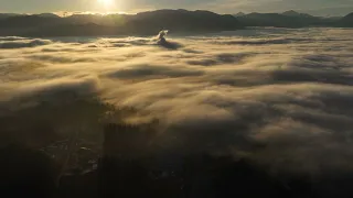 Clouds/fog like waves HyperLapse video over Port Alberni, Vancouver Island, Canada - (DJI MAVIC 3) -