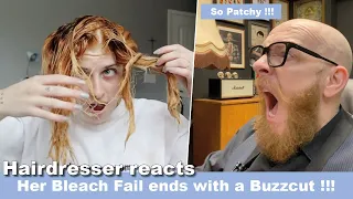 Her Bleach Fail ends with a Buzz Cut !!! Hairdresser reacts to hair fail #hair #beauty