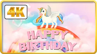 Unicorn happy birthday theme with rainbow background Video Loops HD 4k 3 hours