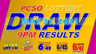 PCSO Lotto Results, May 31, 2021 9PM Draw, Grand Lotto 6/55, Mega Lotto 6/45