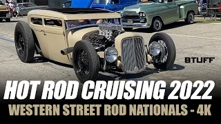 4K Cruising at the 2022 Western Street Rod Nationals in Bakersfield, CA.  Biggest hot rod car show.