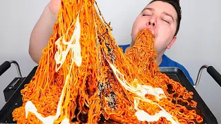 THE BEST CHEESY SPICY NUCLEAR FIRE NOODLES I'VE EVER MADE • Mukbang & Recipe