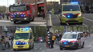 Brandweer Hendrik, Politie en vele Ambulances met spoed tijdens koningsdag in Amsterdam!