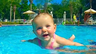 BABY LEARNS TO SWIM!