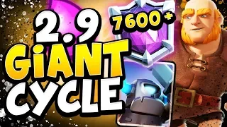 7600+ TOP 100 LADDER with 2.9 GIANT CYCLE! - CLASH ROYALE