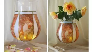 DIY Flower Glass Vase How to Decoupage On glass Tutorial