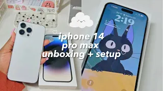 ☁️ iphone 14 pro max (silver, 256gb) unboxing | cute accessories, ios 16 setup, what’s on my iphone