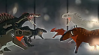 team spinosaurus vs team indominus rex / dinosaur battle / stick nodes pro animation