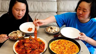 동생이 만든 매콤한 닭볶음탕과 콘치즈 (f. 팥빙수)| Home meal (Dakbokkeumtang, Corn Cheese, Red Bean Ice Cream) Mukbang