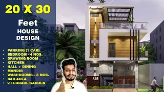 20X30 Feet, 65 Gaj. | 4BHK | DOUBLE TERRACE GARDEN | CORNER PLOT| 20X30 Feet House Plan || DV Studio