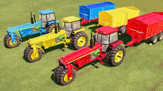 Tractor of Colors! Making Wood Chips from Colored Poplar! w/ 3 Wheels John Deere Tractors! FS19