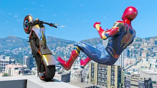 GTA 5 Iron Spiderman Motorcycle Stunts/Fails/Ragdolls (Euphoria Ragdolls) Long Video Ep 5