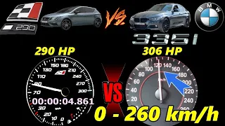 Battle of Power:Seat Leon Cupra (290 HP) vs BMW 335i F30 (306 HP) Intense DragRace Showdown 0-260KMH