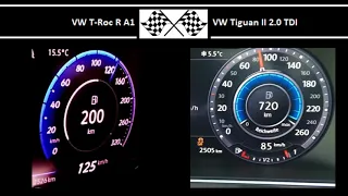 VW T-Roc R A1 VS. VW Tiguan II 2.0 TDI - Acceleration 0-100km/h