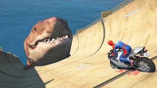 SPIDERMAN vs MEGALODON | GTA 5 Water Ragdolls Jumps/Fails ep.25