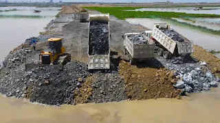 Best Activity! Incredible Nice Project by Operator Skill Bulldozer Spreading Stone Building Road