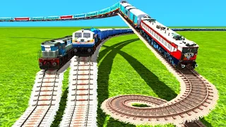 TRAINS FAST CROSSING AT HIGHEST ROTATING RAILWAY TRACK & 2 HIGH & LOW STAIR TRACKS|Train Simulator|