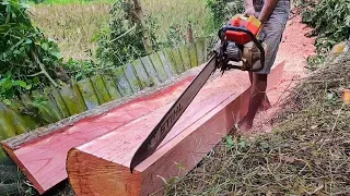 Process Making Wood Size 4x20 cm - Chainsaw 070