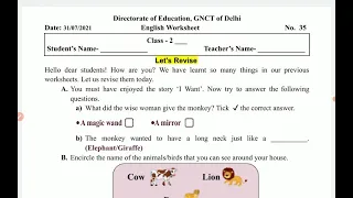 Class 2 ENGLISH worksheet 35 31July 2021 | 2nd English worksheet 35 31 July 2021 | PCMB DIGITAL