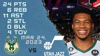 Giannis Antetokounmpo NBA BUCKS vs JAZZ Regular season Gameplay Possessions - 24-03-2023