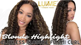 Brown highlight funmi curly glueless 5x5 closure lace wig | Luv Me Hair