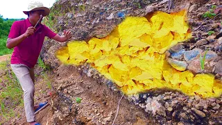 collect best video mining gold! searching   dig a lot of gold under stone by  young man, so excited