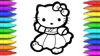Cute Hello Kitty Drawing and Coloring for Kids and Toddlers | How to Draw Cute Hello Kitty | Kidzaw