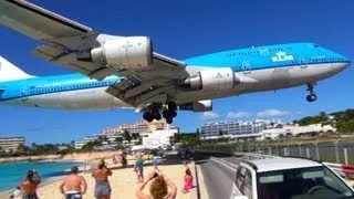 NEW! Boeing 747 LOW Landing & Jet Blast at SXM St Maarten!