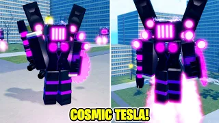 COSMIC TESLA SHOWCASE in Super Box Seige Defense! (ROBLOX)