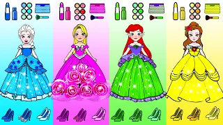 Paper Dolls Dress Up - Blue Pink Green Yellow Dresses Handmade Papercraft - Woa Doll Channel