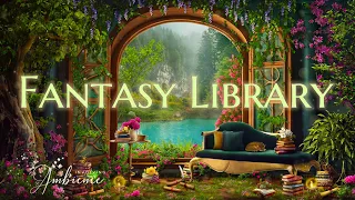 Fantasy Summer Forest Library ASMR Ambience 🌳✨🌲 Lake Sounds, Light Rain, Crackling Fire, Book Sounds