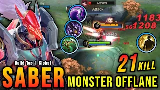 21 Kills!! Saber Best Build Offlane - Build Top 1 Global Saber ~ MLBB