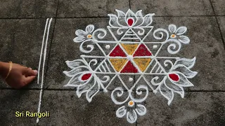 Tuesday Rangoli Designs🌻5x3 Dots Easy Friday Muggulu🌻Simple Kolam Design🌻Side border Rangoli Designs