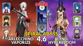 New 4.6 Spiral Abyss│Arlecchino Vaporize & Cyno Hyperbloom | Floor 12 - 9 Stars | Genshin Impact