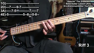 APACHE The Shadows Bass Guitar Lesson TABS  @ericblackmonmusicbass9175