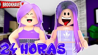 24 HORAS VIVENDO EM UM MUNDO ROXO NO BROOKHAVEN - Roblox