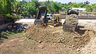 Starting New Project!! Dozer Komatsu D31PX push stone With Dump Truck 5ton