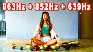 《Love and Miracles Out of Nowhere》 963Hz + 852Hz + 639Hz Tibetan Bowls Rain Sounds and Water Sounds