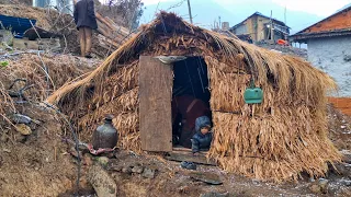 Beautiful And Relaxing Nepali Mountain Village Life in Hailstone Rain Time। Winter Season Life Nepal