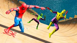 GTA 5 Color Team Spiderman Mega Ramp Jumps/Fails (Euphoria Physics Funny Moments)