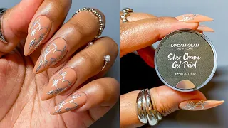 Madam Glam Silver No-Wipe Chrome Gel Paint | Shinier With Topcoat... Really? + Chrome Nail Art