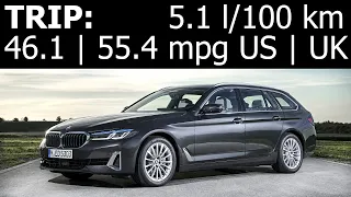 BMW 530d xDrive MHEV (Mild Hybrid): trip with fuel economy consumption test l/100 km mpg :: 1001cars