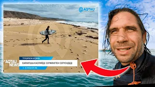 Premier surfeur au Kazakhstan, il fait la UNE de tous les médias locaux !