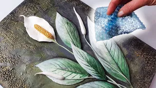 Easy Bubble Wrap 3D TEXTURE + Pouring Art - Peace Lily | AB Creative Tutorial