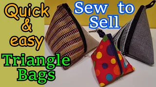 DIY Triangle zippered pouch fully lined Sew to Sell Pyramid bag Purse for cords and charger any size