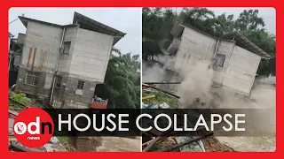 Shocking Moment House Collapses Into River in China During Deadly Floods