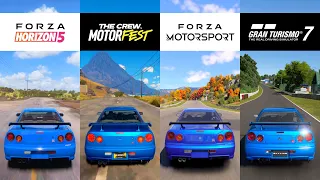 Nissan GT-R Skyline R34 in Forza Motorsport, Gran Turismo 7, Forza Horizon 5, The Crew Motorfest