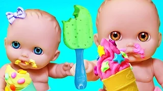 Куклы Пупсики кушают мороженное из пластилина Плей До. Беби Элайв лепит. Игры для девочек. Зырики ТВ