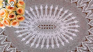 Crochet oval tablecloth, Sakura, 1-2
