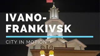 City of Ivano-Frankivsk in motion. Motion aerial city timelapse (hyperlapse).